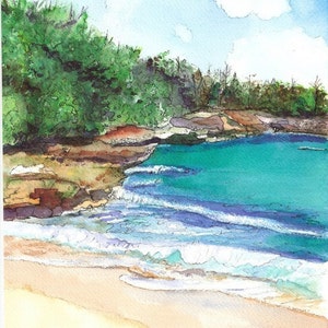 Kauai Beach art, Kauai art, Kauai prints, hawaiian seascapes, beaches, fine art beach print, hawaii decor, kauaiartist, kauai watercolors