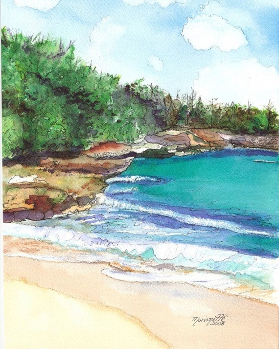 Kauai Beach art, Kauai art, Kauai prints, hawaiian seascapes, beaches, fine art beach print, hawaii decor, kauaiartist, kauai watercolors