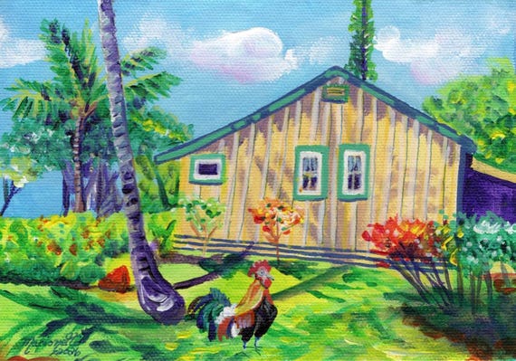 Waimea Plantation Cottage Number 59  Art Print from Kauai Hawaii with Rooster