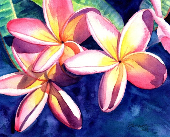 Plumeria Watercolor Print Tropical Flowers Kauai Plumeria Frangipani Art Plumeria Wall Art Hawaiian Painting Aloha Flower Hawaii Decor