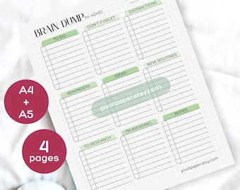 Planilha para impressão sobre TDAH: Lista de tarefas, Grade de pensamento (download em PDF nos tamanhos A4/A5)
