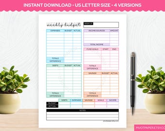 Weekly Budget Planner Printable, Savings Tracker (US Letter PDF)