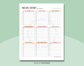 ADHD Mom Planner Printable, Brain Dump Worksheet, Daily Task List for Moms, Instant Download PDF, Digital ADHD Mom Planner Insert Gift