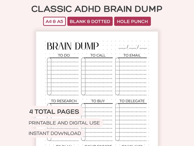 String Brain A4 ADHD Brain Dump Printable: A4/A5 Planner Inserts (PDF Download) - Etsy ...