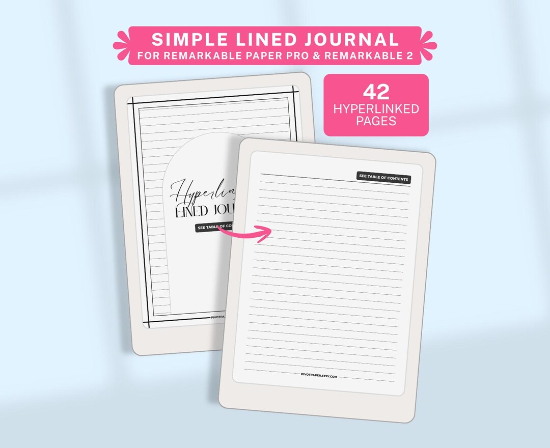 Lined Journal PDF for Remarkable Pro & 2, Hyperlinked Digital Notebook ...
