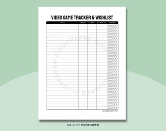 Gaming Tracker Printable, Video Game Log Sheet, RPG Card Game Tracker, US Letter PDF, Instant Download for Gamers, Digital Game Journal