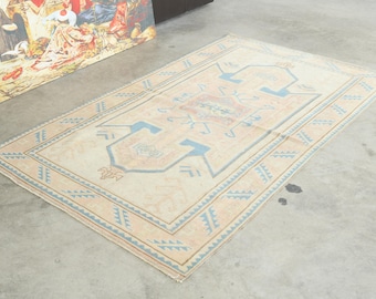 4x6 Turkish Rug, Oushak Vintage Rug, Handmade Wool Carpet,4x6 Area Rug, Neutral Small Rug,Muted Rug 4x6,Anatolian Turkey,1238