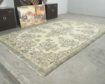 7x11 Turkish Rug, Oversize Oushak Vintage Rug, Handmade Wool Carpet,7x11 Area Rug, Neutral Large Rug,Muted Rug 7x11,Anatolian Turkey,232