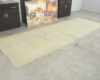 4x11 Turkish Rug, Oushak Vintage Runner, Handmade Wool Carpet, 4x11 Runner Rug, Neutral Long Rug,Muted Rug 4x11,Anatolian Turkey,90
