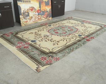 6x10 Turkish Rug,Oversize Vintage Rug,Oushak Rug 6x10,Vintage Area Rug,6x10 Rug,Handmade Wool,Large Turkish Rug,Muted Rug 6x10,Turkey,225