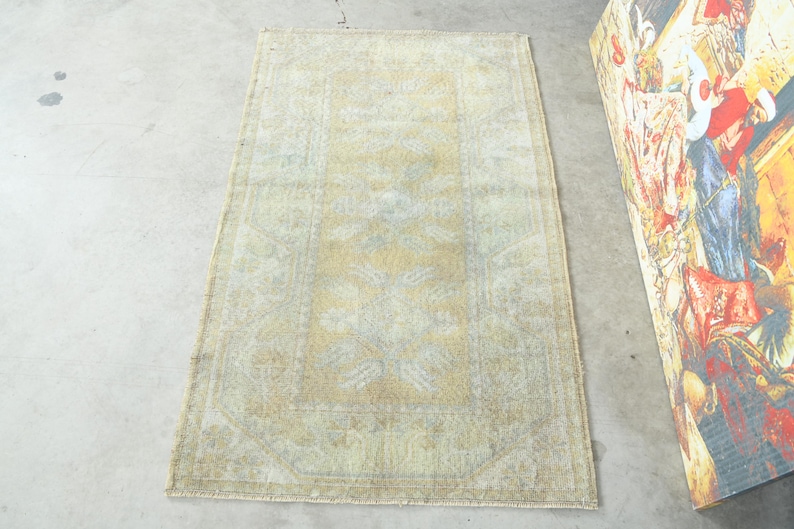 3x4 Turkish Rug,Handmade Wool Rug,Small Oushak Rug,Vintage Small Rug,3x4 Small Rug,Turkish Rug 3x4, Muted Doormat Rug,Anatolia Small Rug,952 image 3