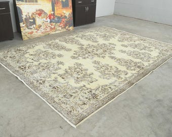 7x9 Turkish Rug, Oversize Oushak Vintage Rug, Handmade Wool Carpet,7x9 Area Rug, Neutral Large Rug,Muted Rug 7x9,Anatolian Turkey,230