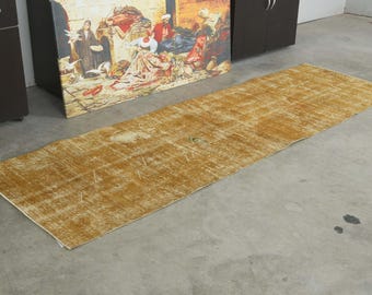 3x8 Turkish Rug, Vintage Oushak Runner 3x8, Handmade Wool Carpet, 3x8 Rug,Turkish Runner Rug,Muted Rug 3x8,Anatolian Turkey,257