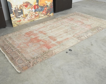 4x9 Turkish Rug, Vintage Oushak Runner 4x9, Handmade Wool Rug, 4x9 Rug,Turkish Runner Carpet,Muted Rug 4x9,Anatolian Turkey,822