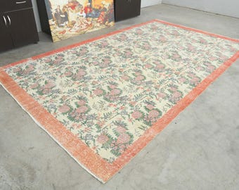 6x11 Turkish Rug,Oversize Vintage Rug,Oushak Rug 6x11,Vintage Area Rug,6x11 Rug,Handmade Wool,Large Turkish Rug,Muted Rug 6x11,Turkey,1073