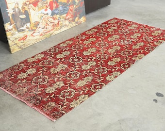 3x7 Turkish Runner, Neutral Vintage Rug, Oushak Wool Runner Rug, 3x7 Runner, Hallway Rug,Handmade Rug Runner,Anatolian Rug,1439