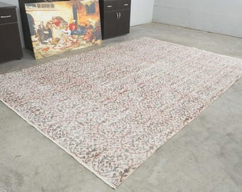 7x10 Turkish Rug, Oversize Oushak Vintage Rug, Handmade Wool Carpet,7x10 Area Rug, Neutral Large Rug,Muted Rug 7x10,Anatolian Turkey,229