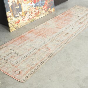 Tapis turc 2x9, tapis de couloir Oushak vintage 2x9, tapis en laine fait main, tapis 2x9, tapis de couloir turc long, tapis aux tons doux 2x9, Turquie anatolienne, 308