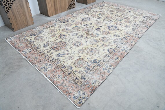 6x9 Turkish Rug,Vintage Oushak Rug 6x9, Rug,Handmade Wool Rug,Vintage Area Rug,6x9 Rug,Turkish Area Rug,Muted Rug 6x9,Anatolian Turkey,448