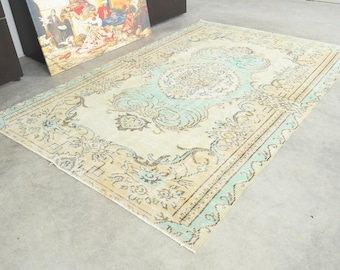 6x9 Turkish Rug, Vintage Oushak Rug 6x9, Handmade Wool Carpet, 6x9 Rug,Turkish Area Rug,Muted Rug 6x9,Anatolian Turkey,184