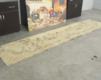 2x10 ft Turkish Runner Rug, Vintage Oushak Runner, Faded Colors Rug, Handmade Wool Hallway Decor,2x10 Runner, Anatolian Runner Rug,268