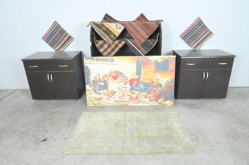 3x4 Turkish Rug,Handmade Wool Rug,Small Oushak Rug,Vintage Small Rug,3x4 Small Rug,Turkish Rug 3x4, Muted Doormat Rug,Anatolia Small Rug,952 image 2