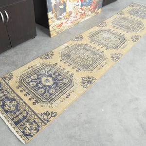 2x11 ft Vintage Turkish Runner, Long Narrow Handmade Wool Rug, Faded Oushak Runner Carpet, Neutral Hallway Decor, 2x11 Runner Rug, 15
