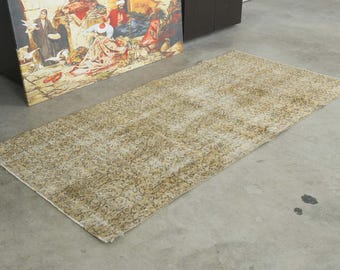3x7 Turkish Runner, Neutral Vintage Rug, Oushak Wool Runner Rug, 3x7 Runner, Hallway Rug,Handmade Rug Runner,Anatolian Rug,266