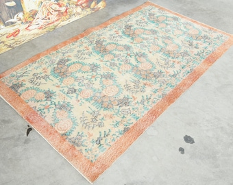 4x6 Turkish Rug,Vintage Rug, Oushak Rug 4x6,Handmade Wool Rug,Vintage Area Rug,4x6 Rug,Turkish Area Rug,Muted Rug 4x6,Anatolian Turkey,1353