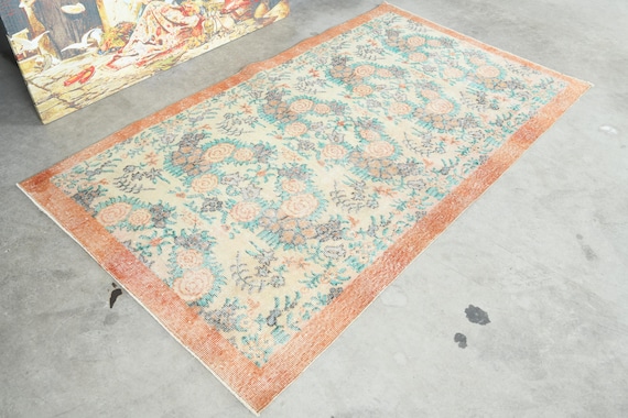 4x6 Turkish Rug,Vintage Rug, Oushak Rug 4x6,Handmade Wool Rug,Vintage Area Rug,4x6 Rug,Turkish Area Rug,Muted Rug 4x6,Anatolian Turkey,1353