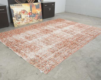 7x10 Turkish Rug, Oversize Oushak Vintage Rug, Handmade Wool Carpet,7x10 Area Rug, Neutral Large Rug,Muted Rug 7x10,Anatolian Turkey,257