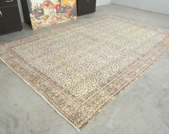 7x10 Turkish Rug,Oversize Vintage Rug,Oushak Rug 7x10,Vintage Area Rug,7x10 Rug,Handmade Wool,Large Turkish Rug,Muted Rug 7x10,Turkey,1072