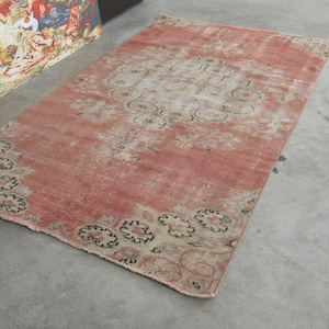 Turks tapijt 4 x 8, vintage tapijt, Oushak-tapijt 4 x 8, handgemaakt wollen tapijt, vintage tapijt, 4 x 8 tapijt, Turks tapijt, gedempt tapijt 4 x 8, Anatolisch Turkije, 750