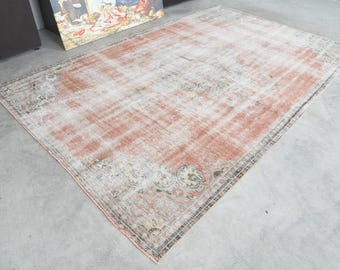 6x9 Turkish Rug,Vintage Oushak Rug 6x9, Rug,Handmade Wool Rug,Vintage Area Rug,6x9 Rug,Turkish Area Rug,Muted Rug 6x9,Anatolian Turkey,646