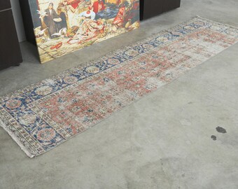 3x9 Turkish Rug, Vintage Oushak Runner 3x9, Handmade Wool Carpet, 3x9 Rug,Turkish Long Runner Rug,Muted Rug 3x9,Anatolian Turkey,644