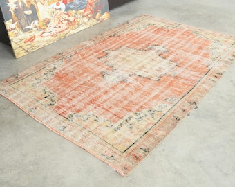 4x7 Turkish Rug, Oushak Vintage Rug, Handmade Wool Carpet,4x7 Area Rug, Neutral Small Rug,Muted Rug 4x7,Anatolian Turkey,381