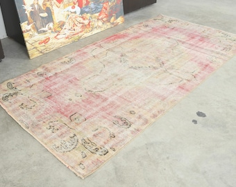 4x8 Turkish Rug, Oushak Vintage Rug, Handmade Wool Carpet,4x8 Area Rug, Neutral Oriental Rug,Muted Rug 4x8,Anatolian Turkey,356