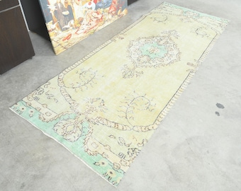 3x9 Turkish Rug, Oushak Vintage Runner Rug, Handmade Wool Carpet,3x9 Runner Rug, Neutral Rug Runner,Muted Rug3x9,Anatolian Turkey,117