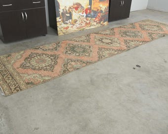 3x13 Turkish Rug, Vintage Oushak Runner 3x13, Handmade Wool Carpet, 3x13 Rug,Turkish Runner Rug,Muted Rug 3x13,Anatolian Turkey,261