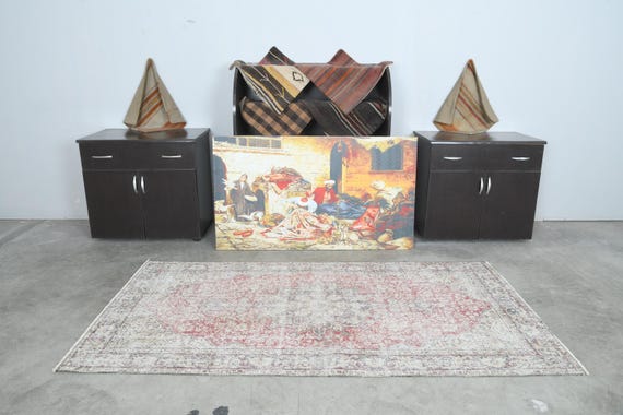 4x7 トルコラグ、ヴィンテージラグ、ウシャックラグ 4x7、ハンドメイド