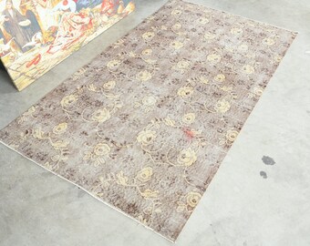 4x7 Turkish Rug, Vintage Oushak Rug 4x7, Handmade Wool Rug, 4x7 Rug,Turkish Area Carpet,Muted Rug 4x7,Anatolian Turkey,1488