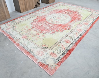 6x9 Turkish Rug,Vintage Rug,Handmade Wool Rug,Oushak Rug 6x9,Vintage Area Rug,6x9 Rug,Turkish Area Rug,Muted Rug 6x9,Anatolian Turkey,484