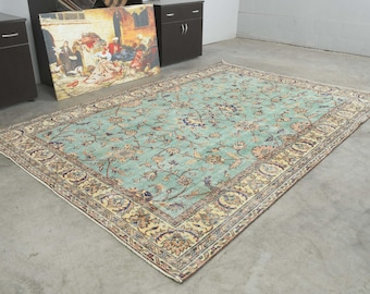 7x10 Turkish Rug, Oversize Oushak Vintage Rug, Handmade Wool Carpet,7x10 Area Rug, Neutral Large Rug,Muted Rug 7x10,Anatolian Turkey,231