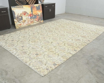 7x11 Turkish Rug, Oversize Oushak Vintage Rug, Handmade Wool Carpet,7x11 Area Rug, Neutral Large Rug,Muted Rug 7x11,Anatolian Turkey,243