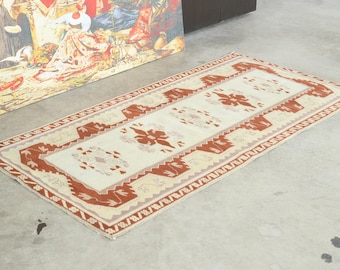 3x5 Turkish Rug, Oushak Vintage Rug, Handmade Wool Carpet,3x5 Area Rug, Neutral Small Rug,Muted Rug 3x5,Anatolian Turkey,1453