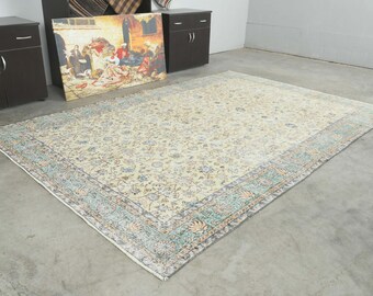 7x10 Turkish Rug, Overize Oushak Vintage Rug, Handmade Wool Carpet,7x10 Area Rug, Neutral Large Rug,Muted Rug 7x10,Anatolian Turkey,234