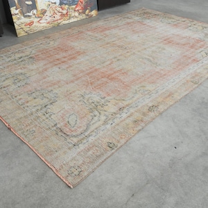 6x9 Rug, Handmade Turkish Rug, Neutral Vintage Rug,Oushak Rug 6x9,Antique Vintage Area Rug,Handmade Wool, Faded Area Rug,Muted Rug 6x9,642
