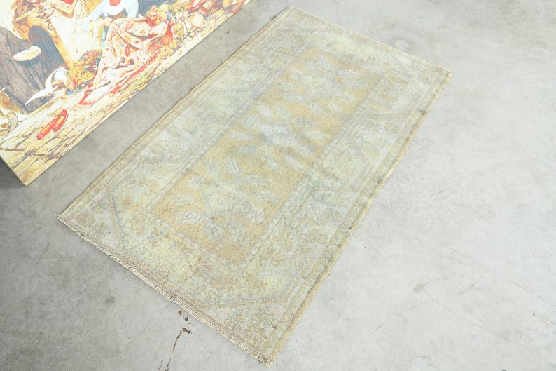 3x4 Turkish Rug,Handmade Wool Rug,Small Oushak Rug,Vintage Small Rug,3x4 Small Rug,Turkish Rug 3x4, Muted Doormat Rug,Anatolia Small Rug,952 image 1
