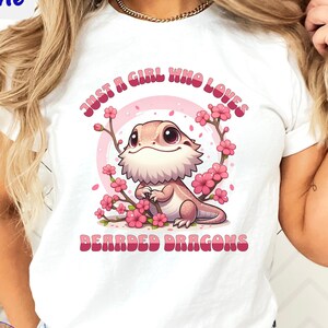 Just a Girl Who Loves Bearded Dragons T-Shirt, Cute Cartoon Beardie Design, Japanese Floral Style, Unique Reptile Lovers Gift & Pet Owners