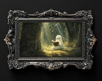 Moody Halloween Art | Cute Ghost Painting | Dark Academia | Gothic Artwork | Dark Cottagecore | Frame TV Artwork | Samsung Frame TV Art